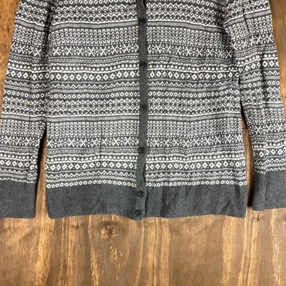 LL Bean Womens Sweater Gray White Fair Isle Button Front Cashmere Cardigan XS - Picture 3 of 12